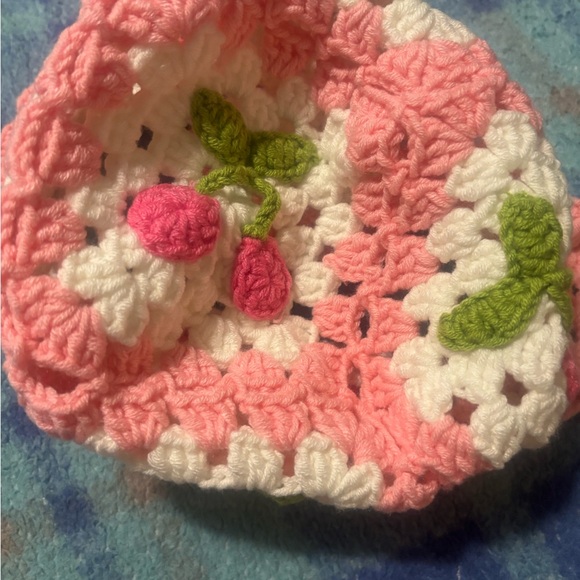 Pink Crochet Cherry adult Hat - Picture 2 of 3